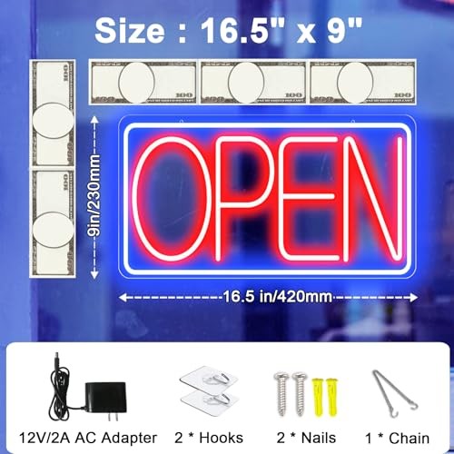 16.5&Prime; X 9&Prime; Led Neon Open Signs for Business – 12V/2A Ultra Bright Led Neon Sign