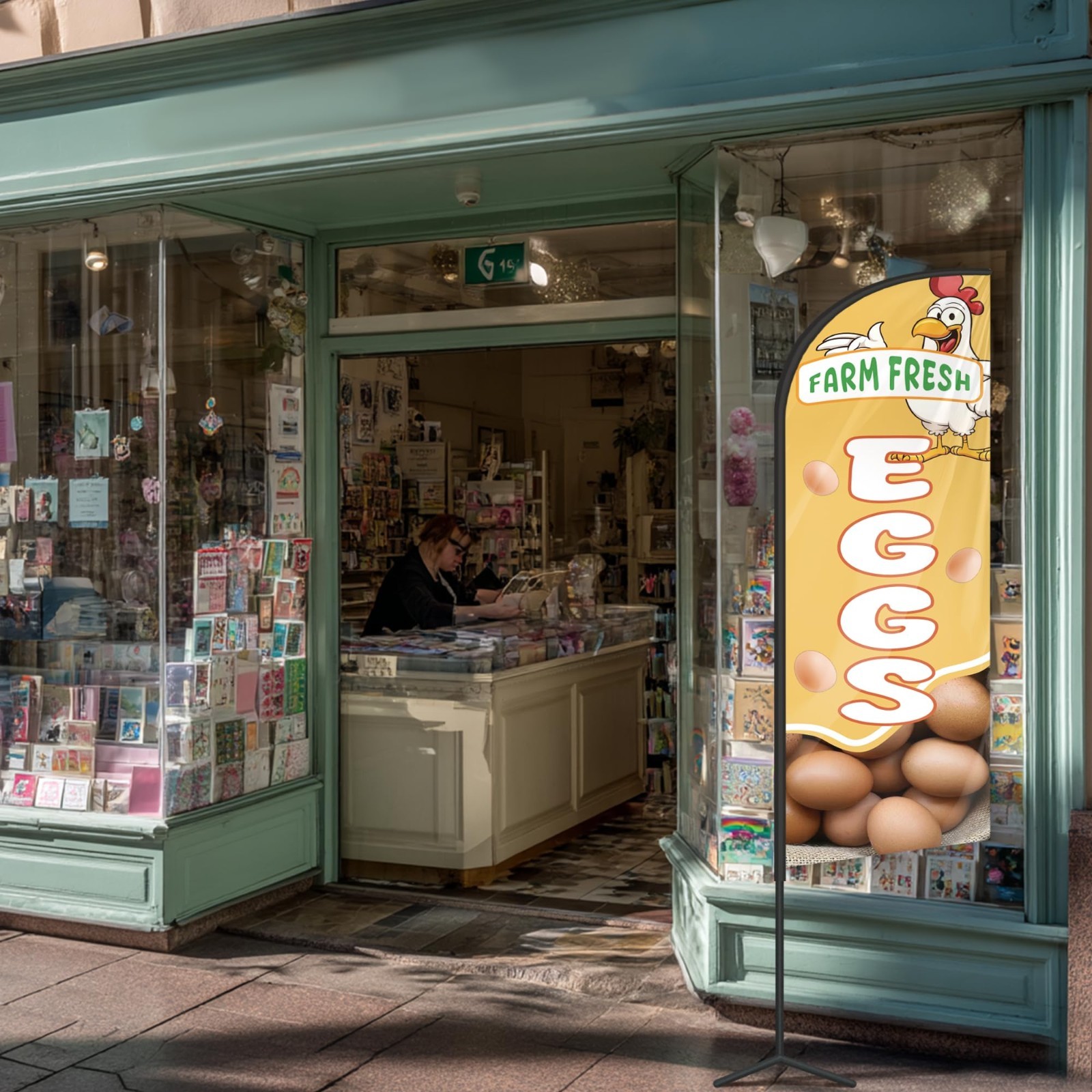 Farm Fresh Eggs Feather Flag 6 FT for Storefronts | Business Signage Advertising