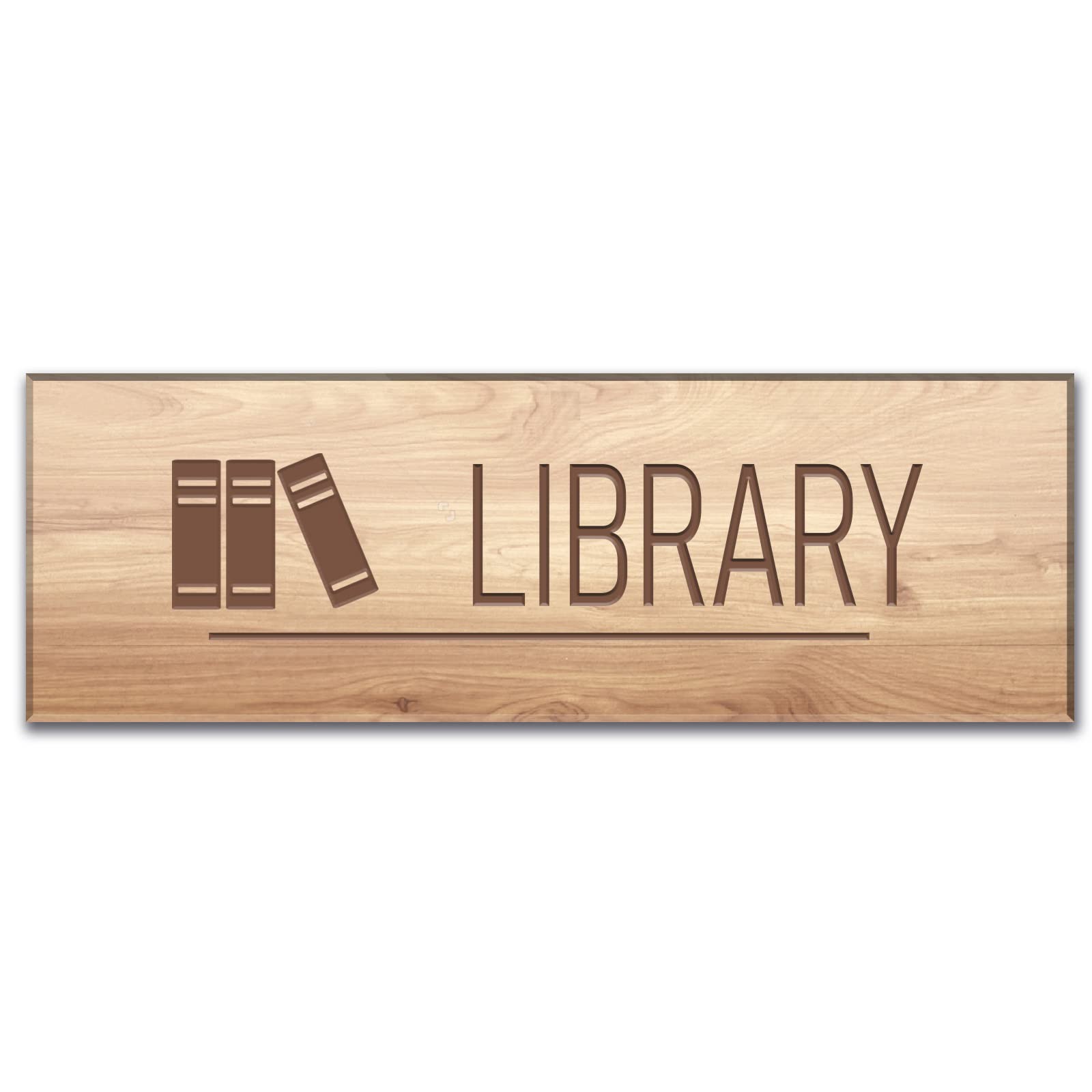 Wood Grain 9×3 Inch Library Sign Acrylic Self Stick Door Wall Signage Decor