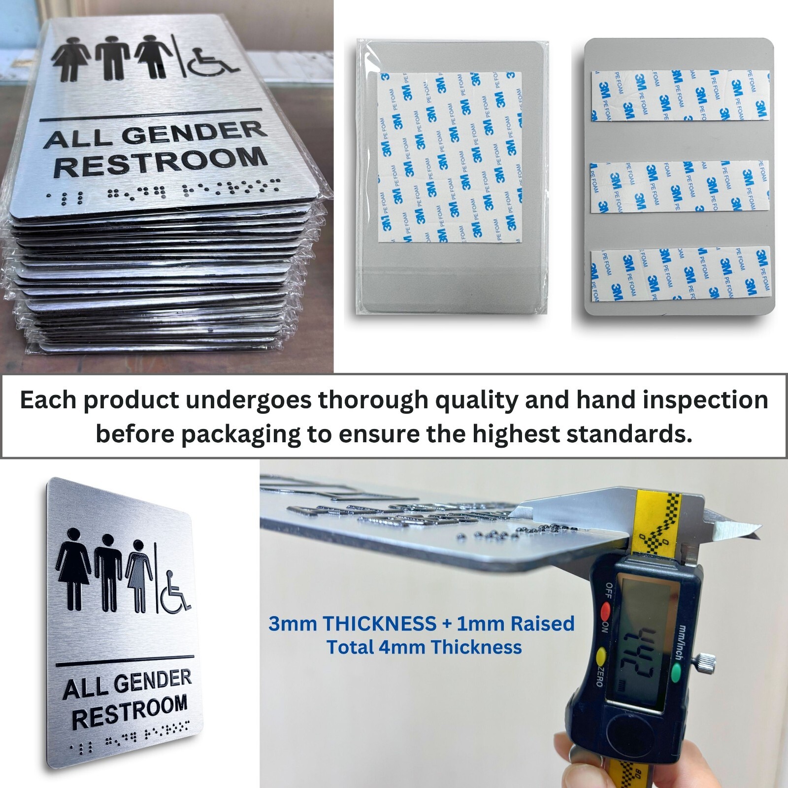 ADA Compliant, Restroom Signs, Brushed Aluminum with Braille text 6&Prime;x9&Prime;