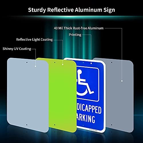 4 Pack Large Handicapped Parking Signs – 18&Prime;x12&Prime; Reflective, Rust-Free, Weatherp