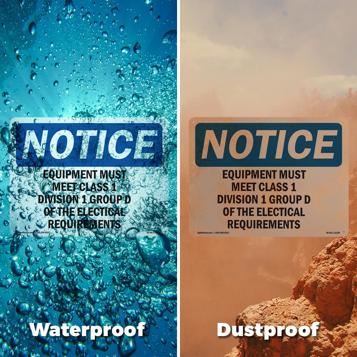 Equipment Must Meet Class 1 Division 2 Group OSHA Notice Sign, Decal 5/10 Pack
