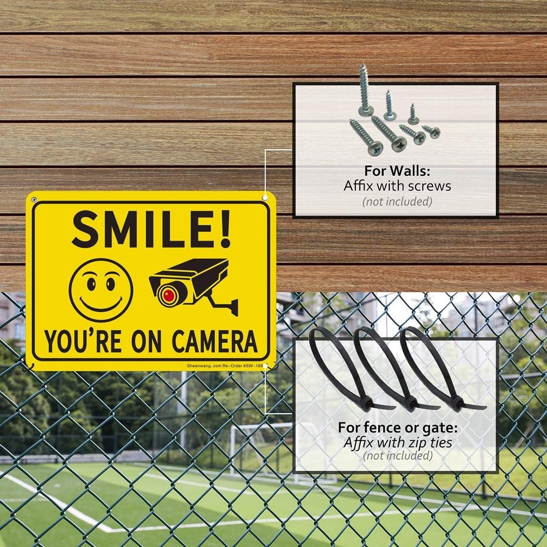 2-Pack Smile You’Re on Camera Sign, Video Surveillance Signs Outdoor, UV Printed