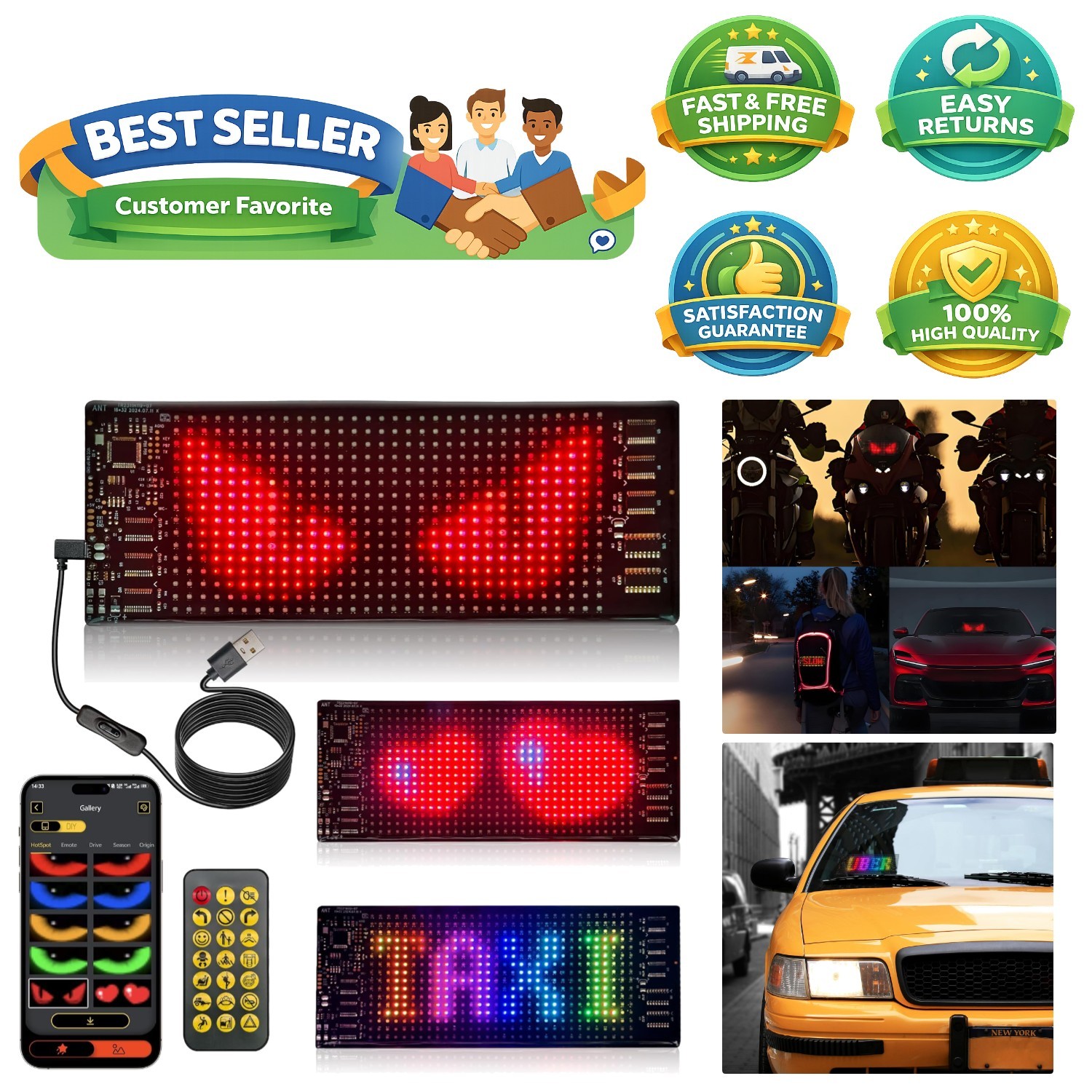Durable Waterproof Mini LED Sign – Bluetooth Controlled for Unique Messaging