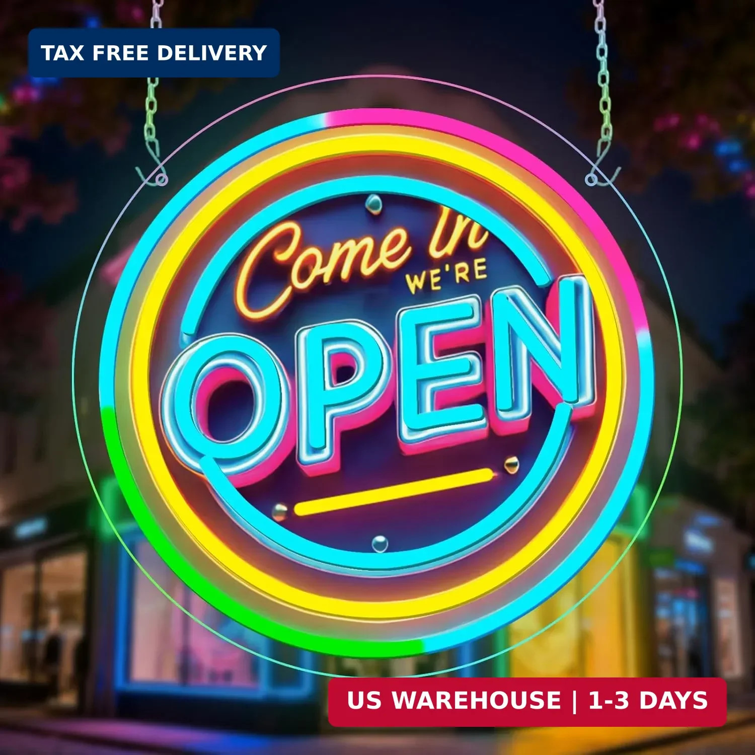 Neon Open Sign for Business, 13 * 13 » Colorful Adjustable Brightness Come in We