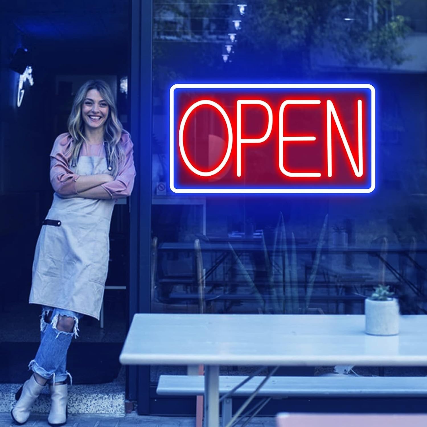 Bright LED Neon Open Sign for Business – Storefront Window Display, 32&Prime; Blue/Red