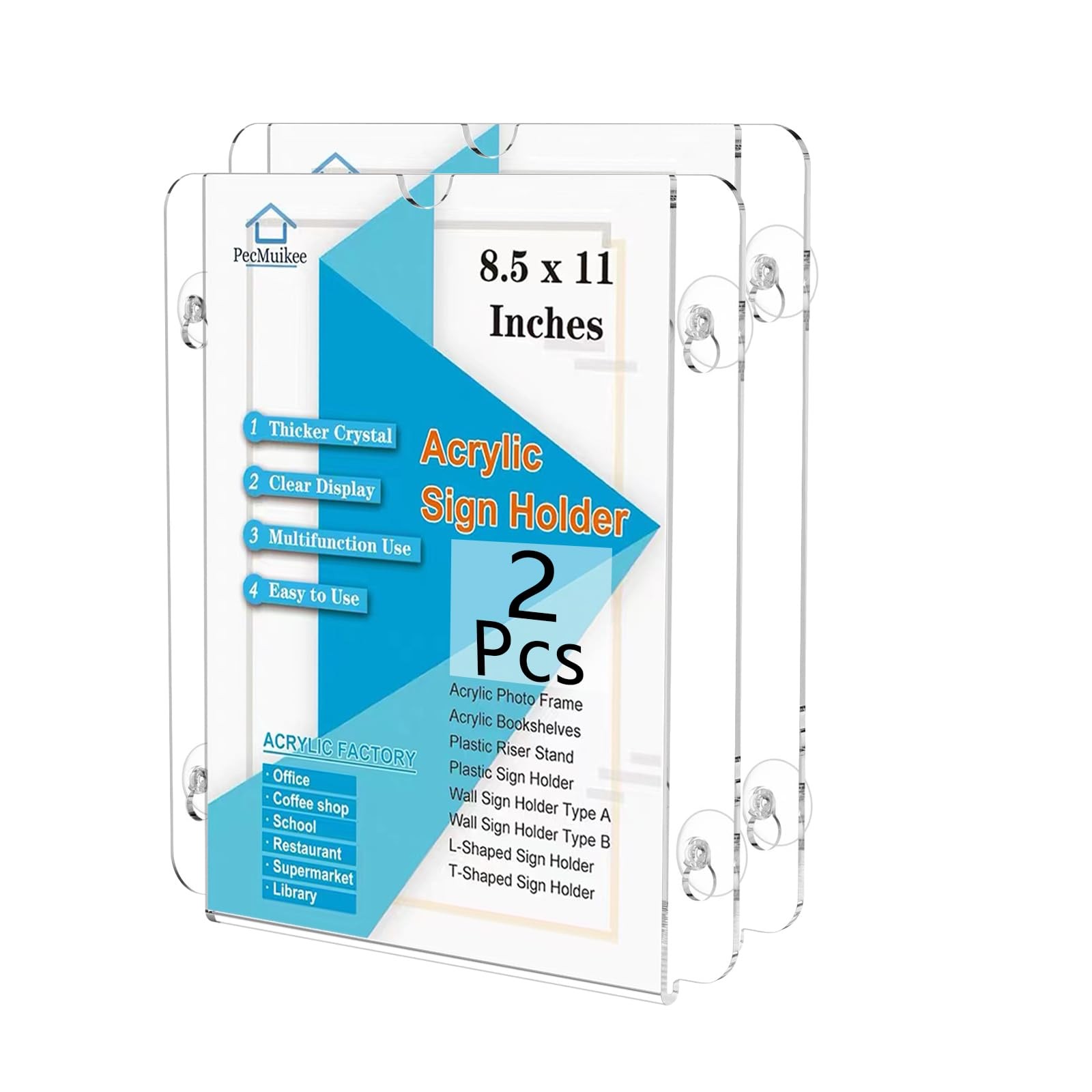 Pecmuikee Acrylic Window Sign Holder Suction Cups 8.5 11 x inches, Clear