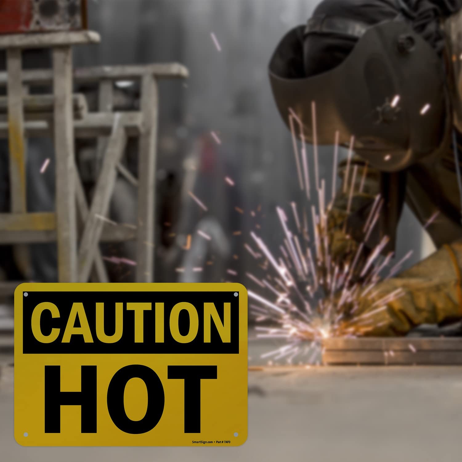 Caution Hot Sign 7×10 Inch Aluminum Black On Yellow Safety Warning Decor