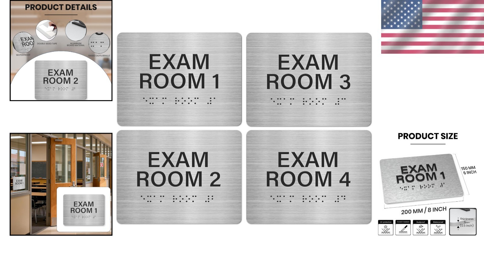 Durable Braille Door Signs for Exam Rooms – 4 Pack, Easy Wall Mount Installation