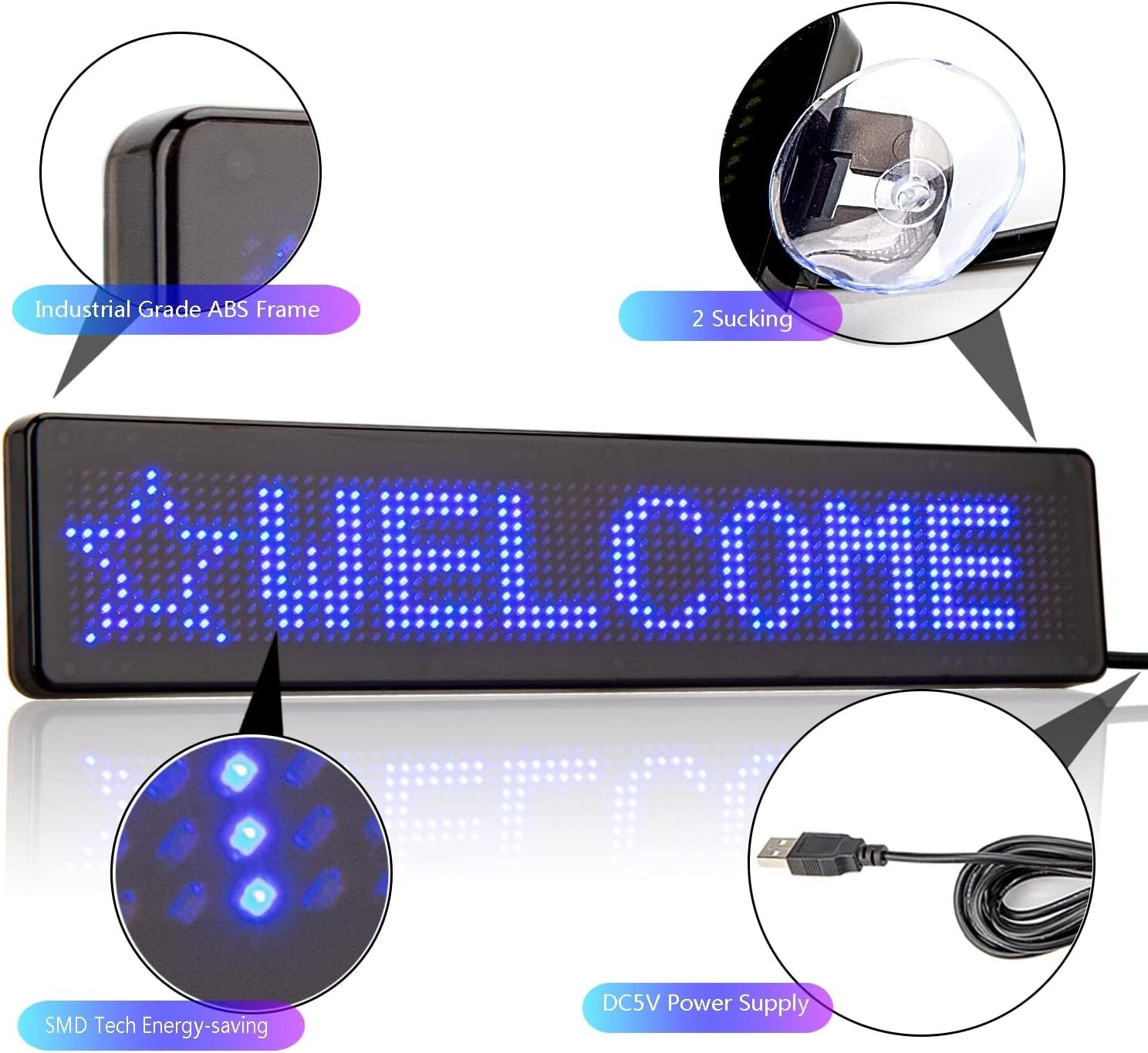 Smart Programmable LED Car Sign Bluetooth Messaging Board for Vehicles & Stores