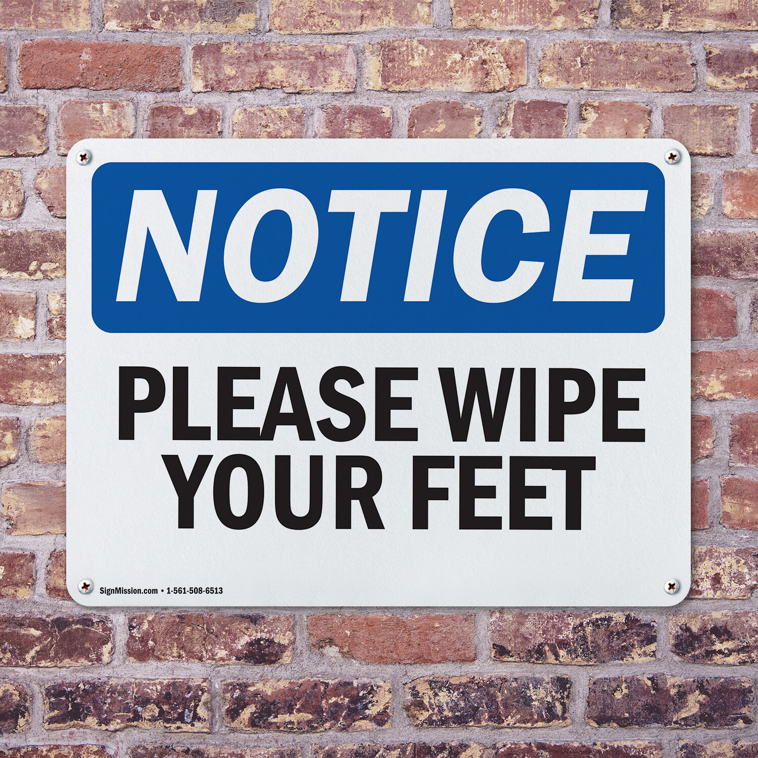 (2 Pack) Please Wipe Your Feet OSHA Notice Sign Decal Metal Plastic
