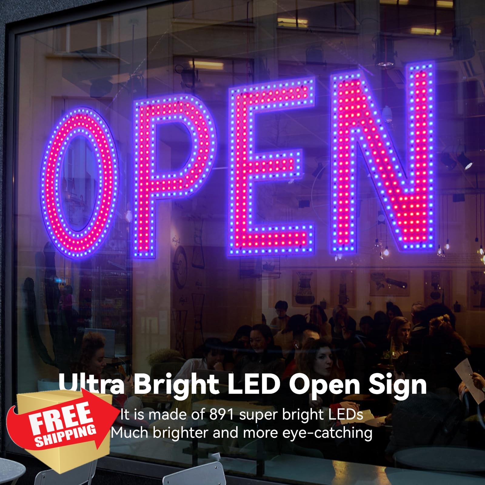 Thirdpolite 48&Prime;x17&Prime; Red and Blue LED Open Sign