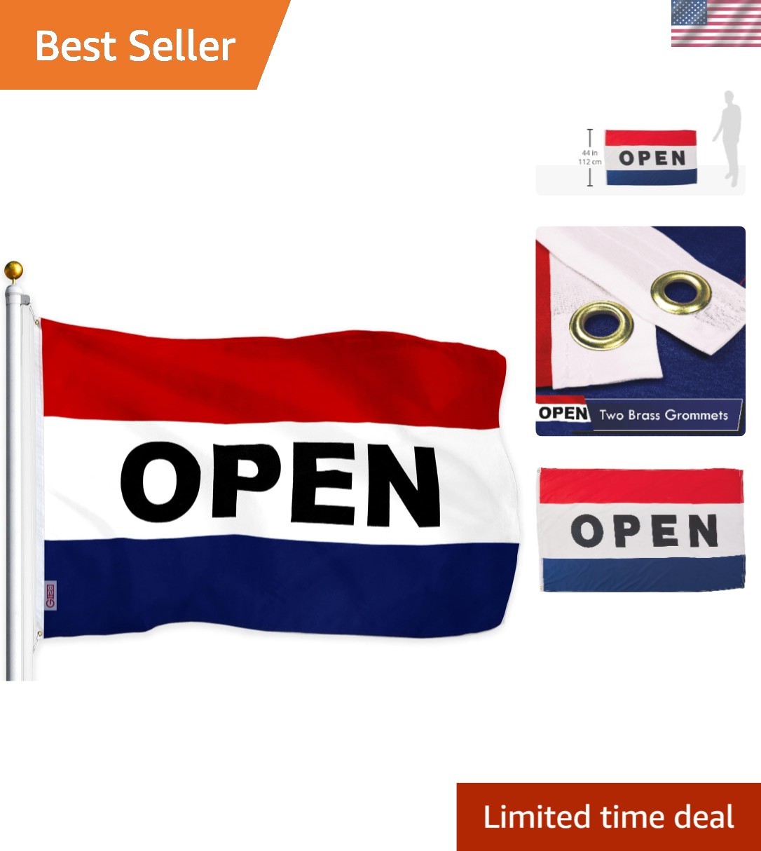 3×5 Ft LiteWeave Open Flag with Brass Grommets – Perfect for Businesses