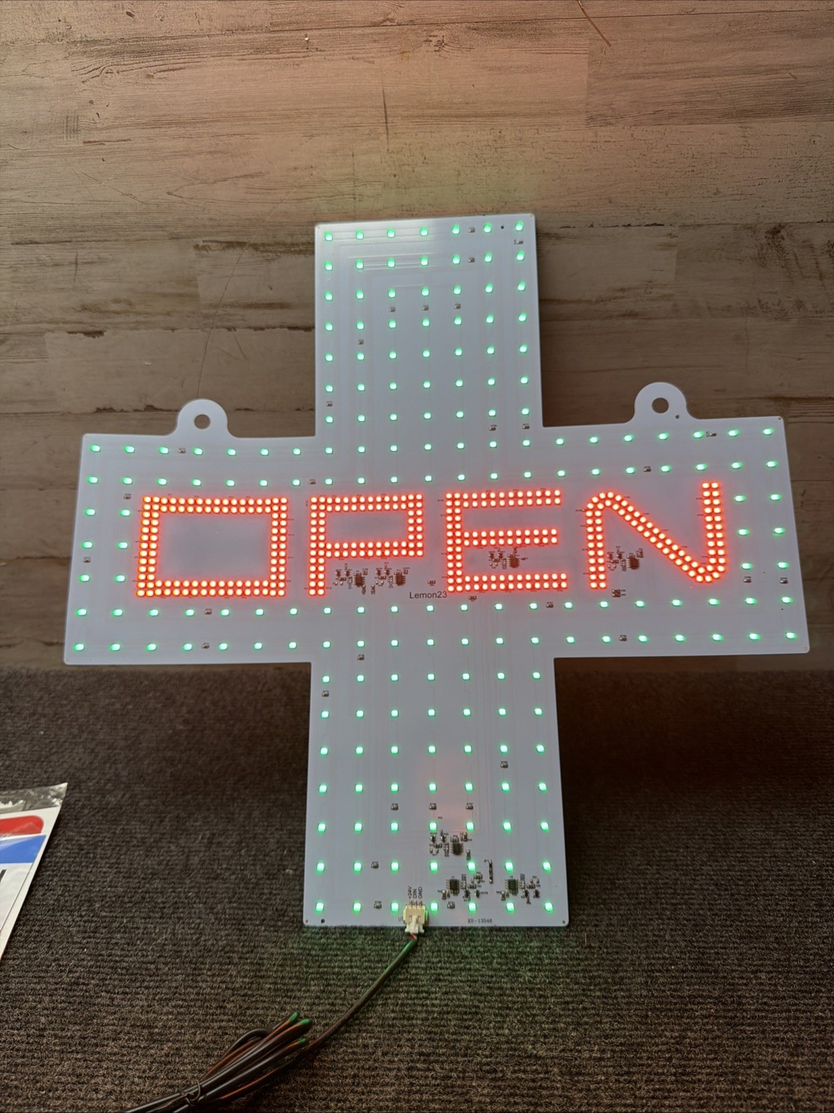 LED Illuminated Open Sign Green Red Cross Business Storefront (NO CONTROLLER)