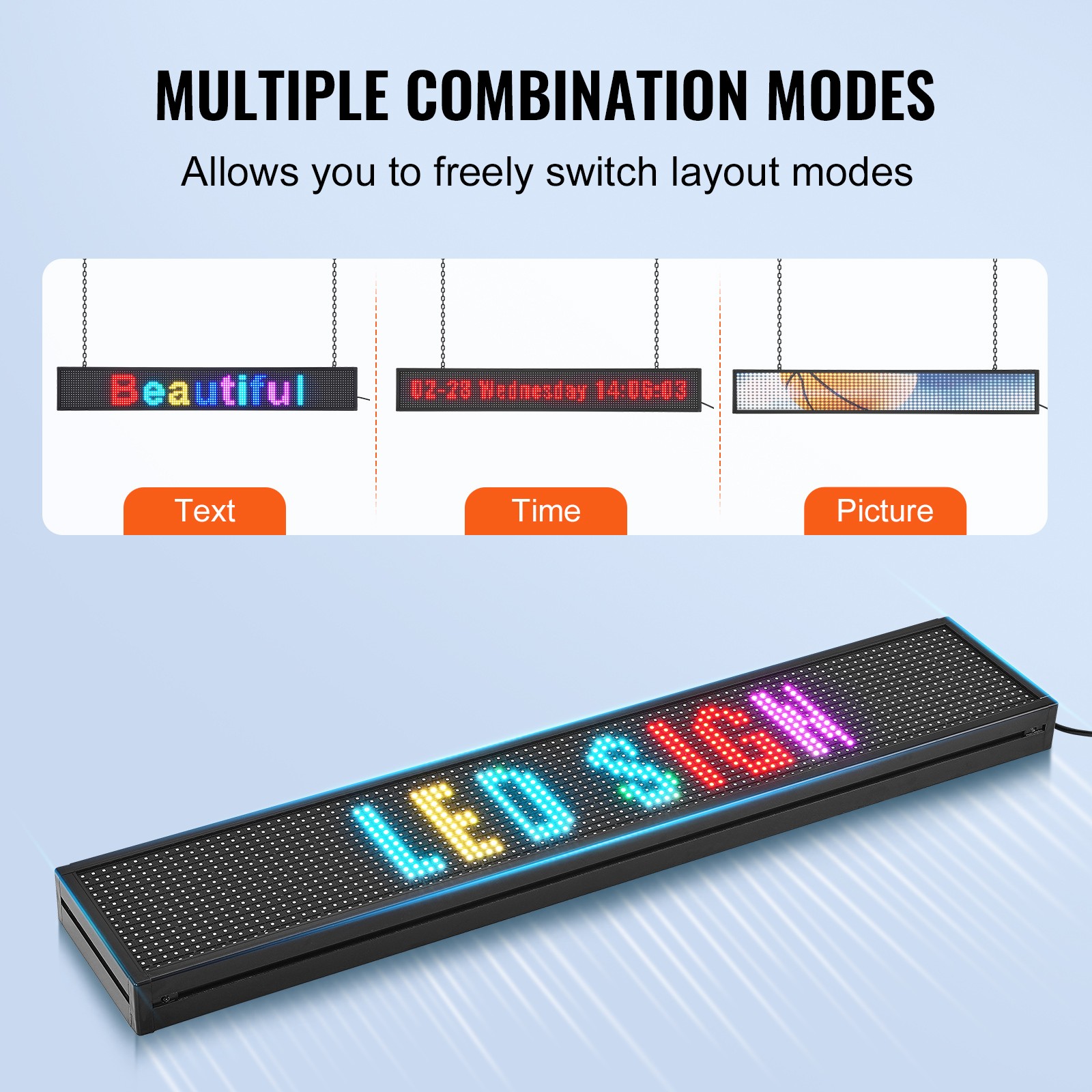 VEVOR 52&Prime;x8&Prime; Programmable LED Sign Scrolling Display Board P10 Full Color