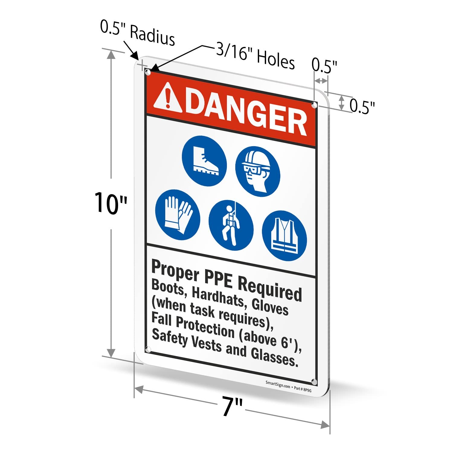 1 PCS 7×10 Inch Danger Proper PPE Required Sign Aluminum Industrial Safety