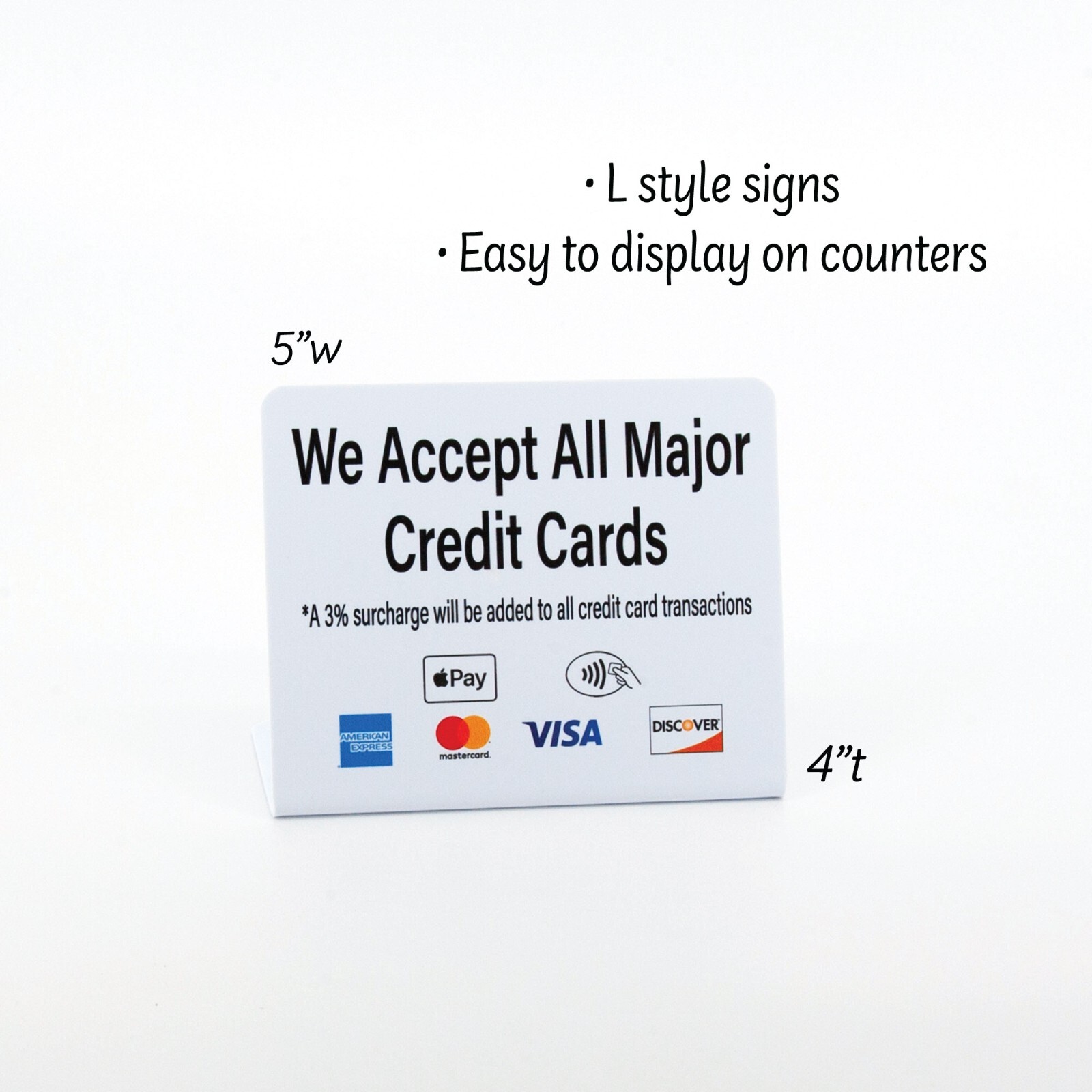 3pk Credit Card Payment Signs w/ Surcharge, L Style, Plastic, Free Shipping