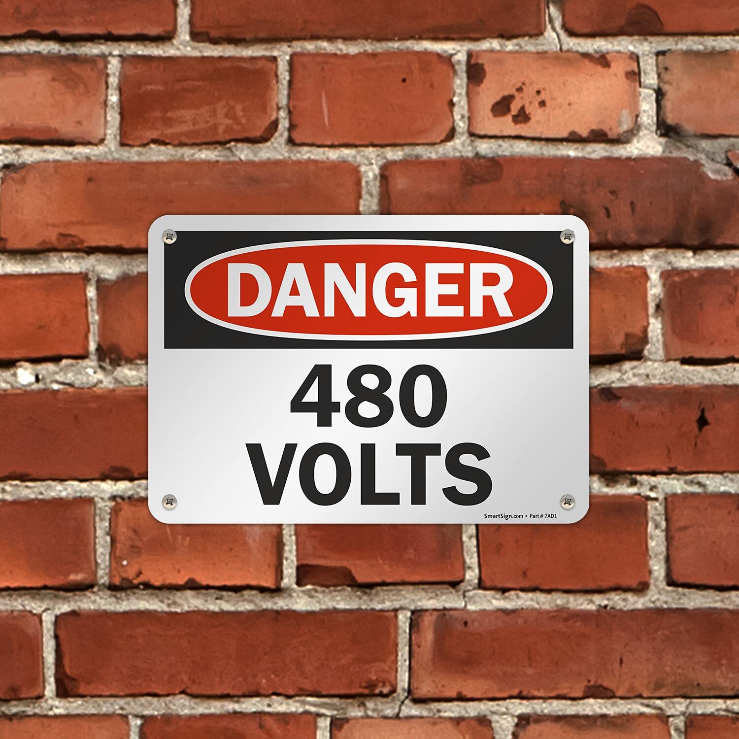 7×10 inch Danger 480 Volts OSHA Sign 55 mil HDPE Plastic with Pre-Cleared Holes