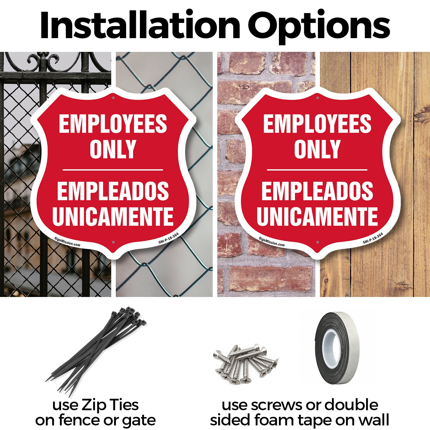 Bilingual Employees Only Shield Sign Empleados Unicamente (E Shield Shaped Sign