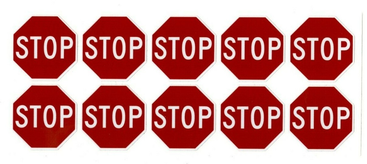 Stop Sign Stickers | 10 decals | 1.5&Prime; octagon shape | outdoor durable
