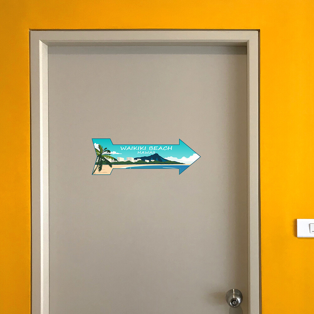 Arrow Shape Plus Waikiki Beach, Hawaii 12×4&Prime; Wall or Door Sign