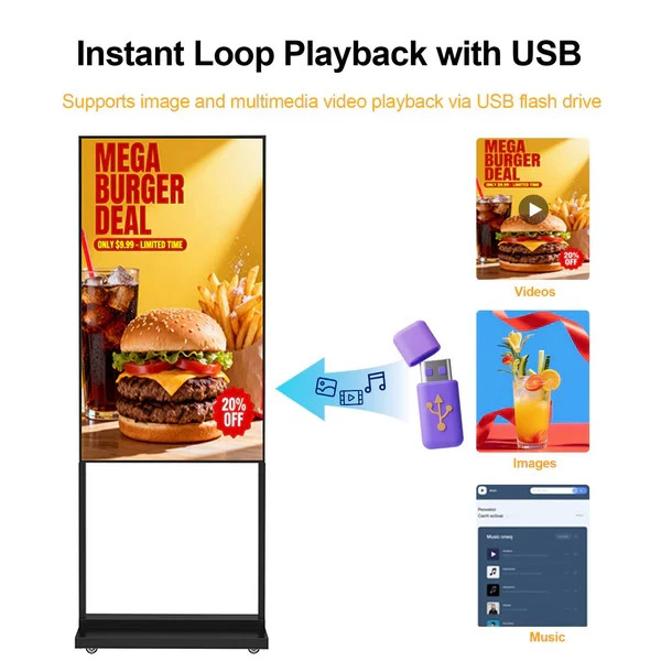 32&Prime; 2K Ultra HD Digital Signage 700nits Floor Standing Commercial Screen