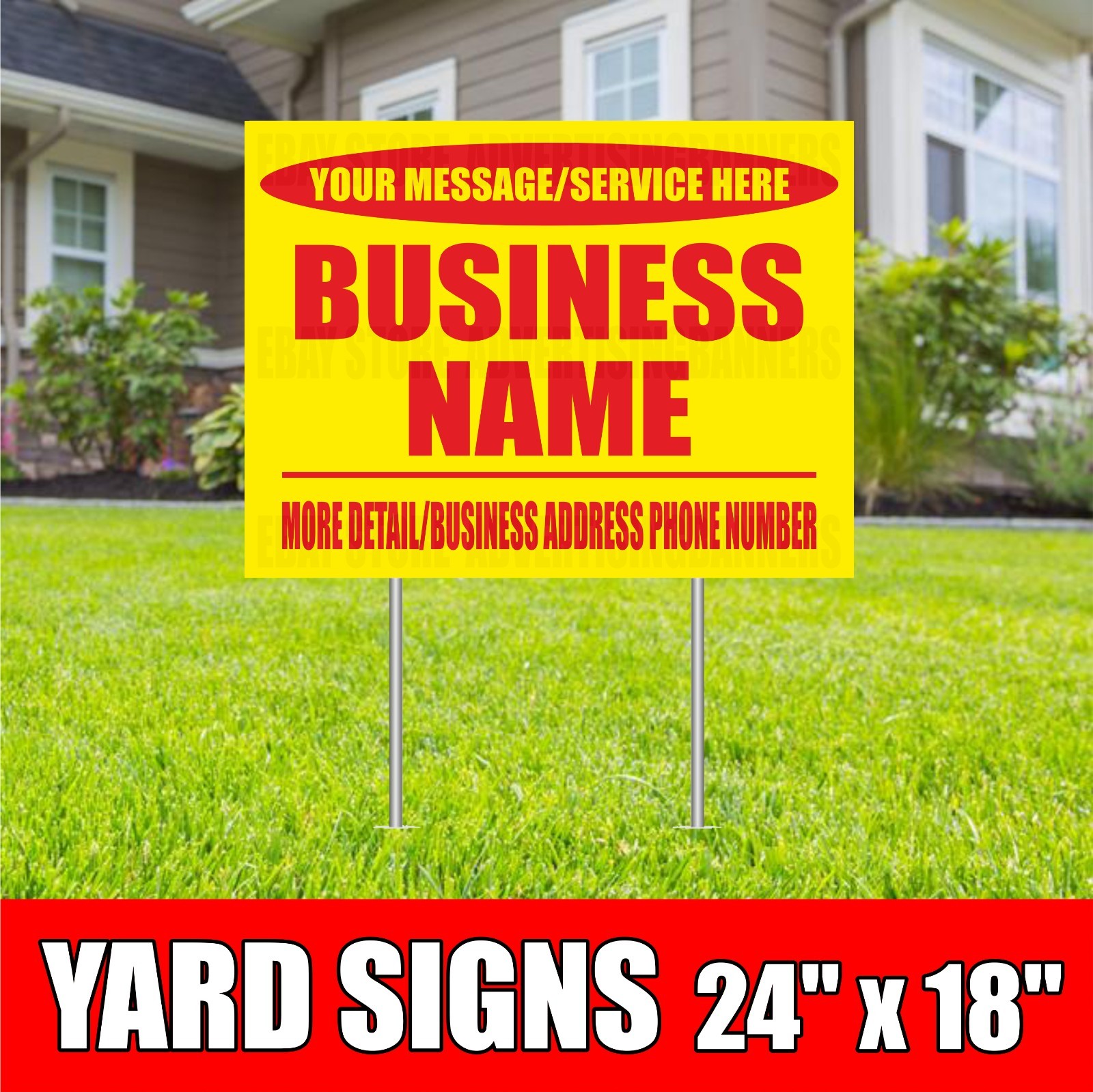 BUSINESS NAME Yard Sign with H-Stakes MESSAGE SERVICE HERE Custom Phone Number