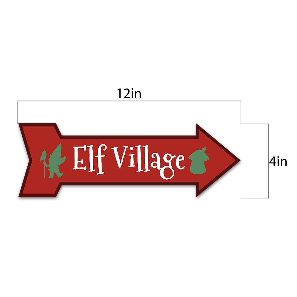 Arrow Shape Plus Elf Village 12×4&Prime; Wall or Door Sign