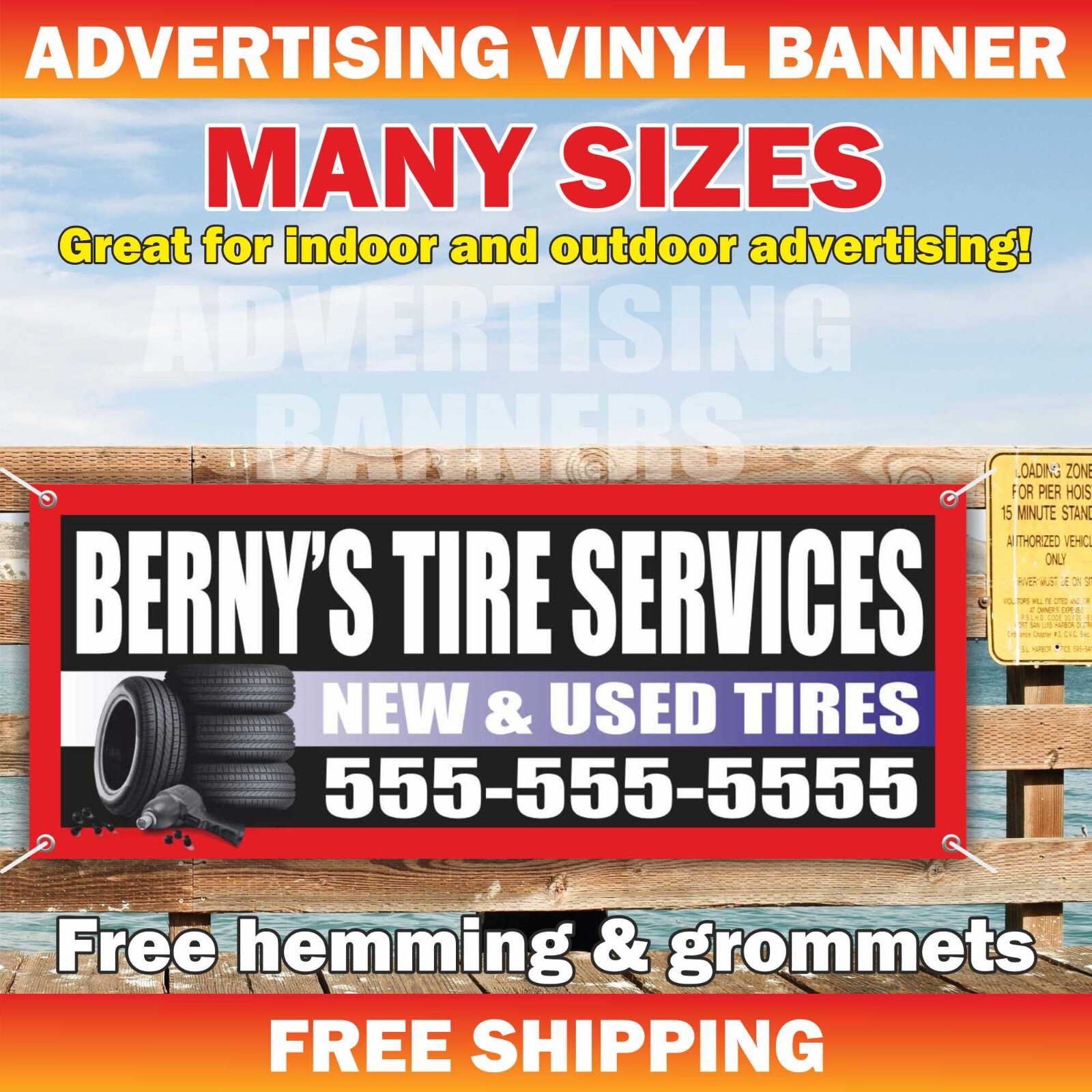 TIRE SERVICE Advertising Banner Vinyl Mesh Sign Discount New Used Tyre Shop