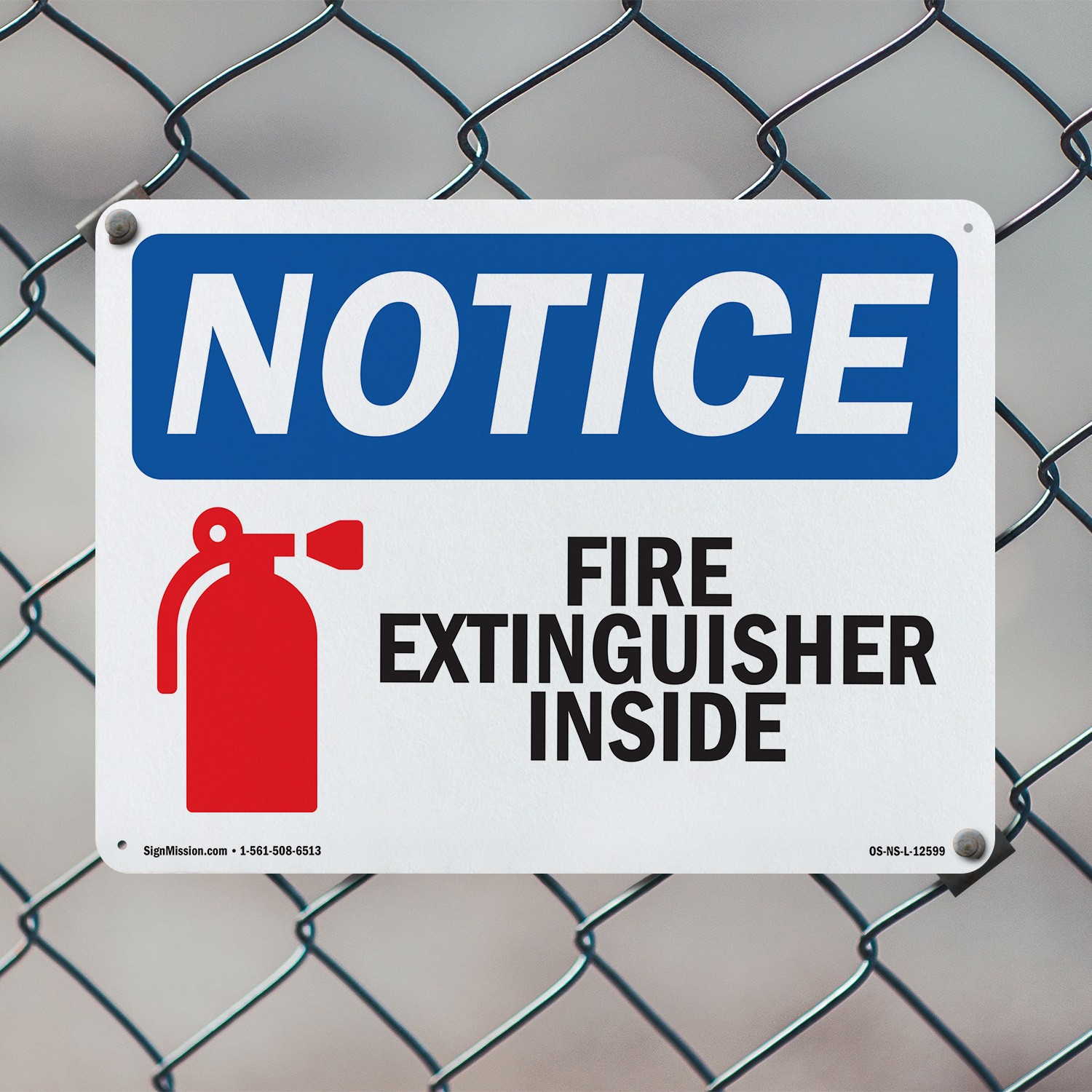 Fire Extinguisher Inside OSHA Notice Sign Metal, Plastic, Decal – 5 or 10 Pack