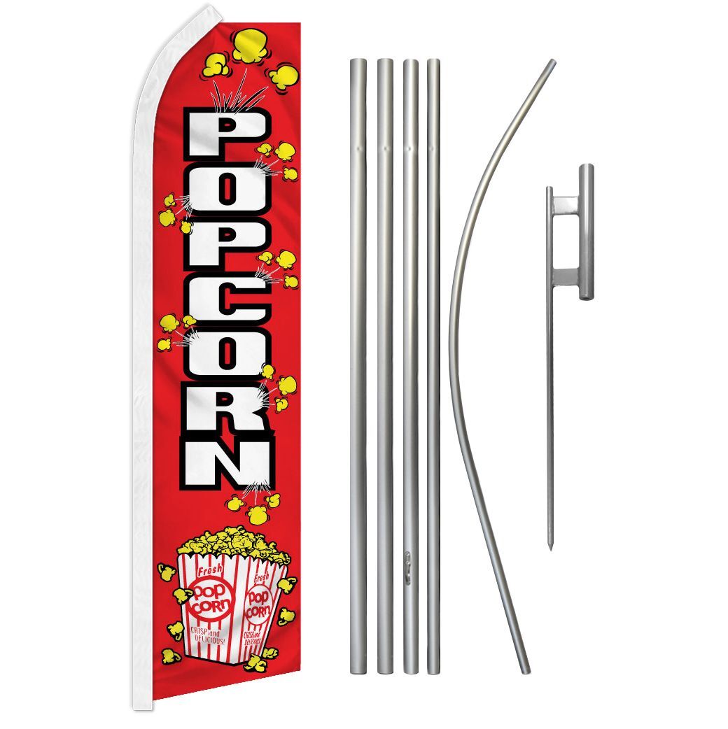 « POPCORN » Advertising Super Flag & Pole Kit kettle corn food concession