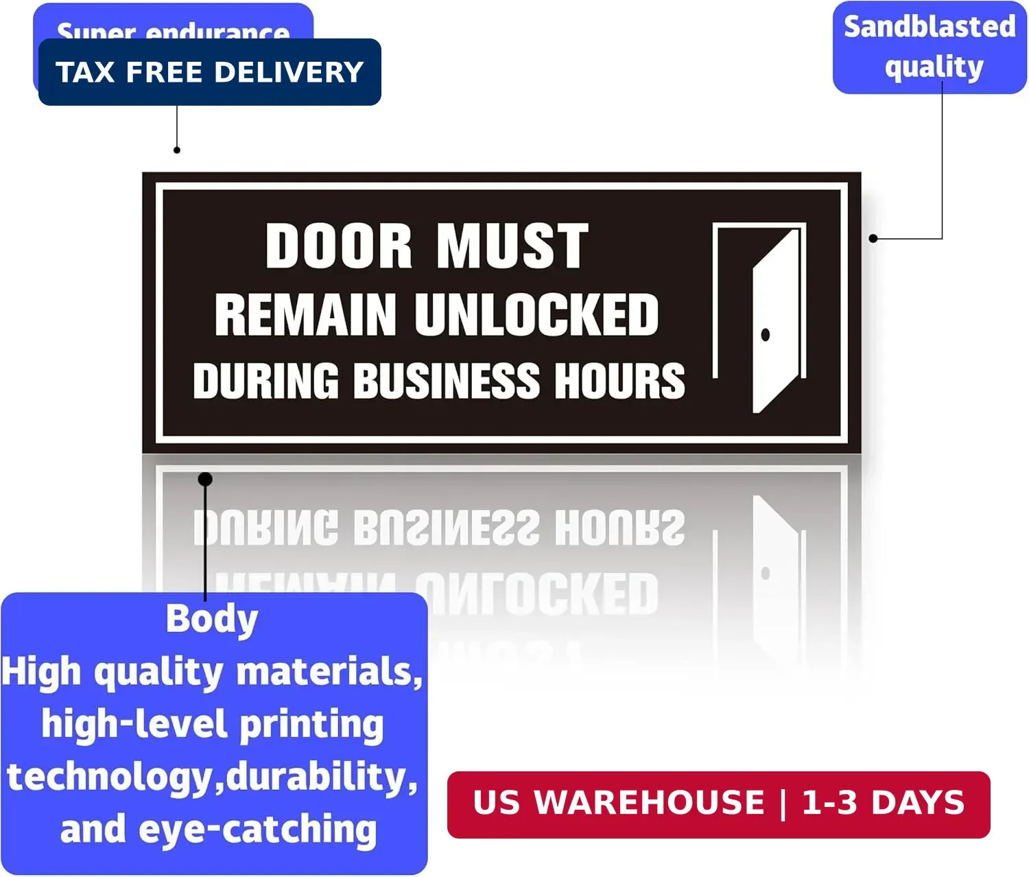 2PCS Door Must Remain Unlocked During Business Hours Sticker Sign，Self-Adhesive