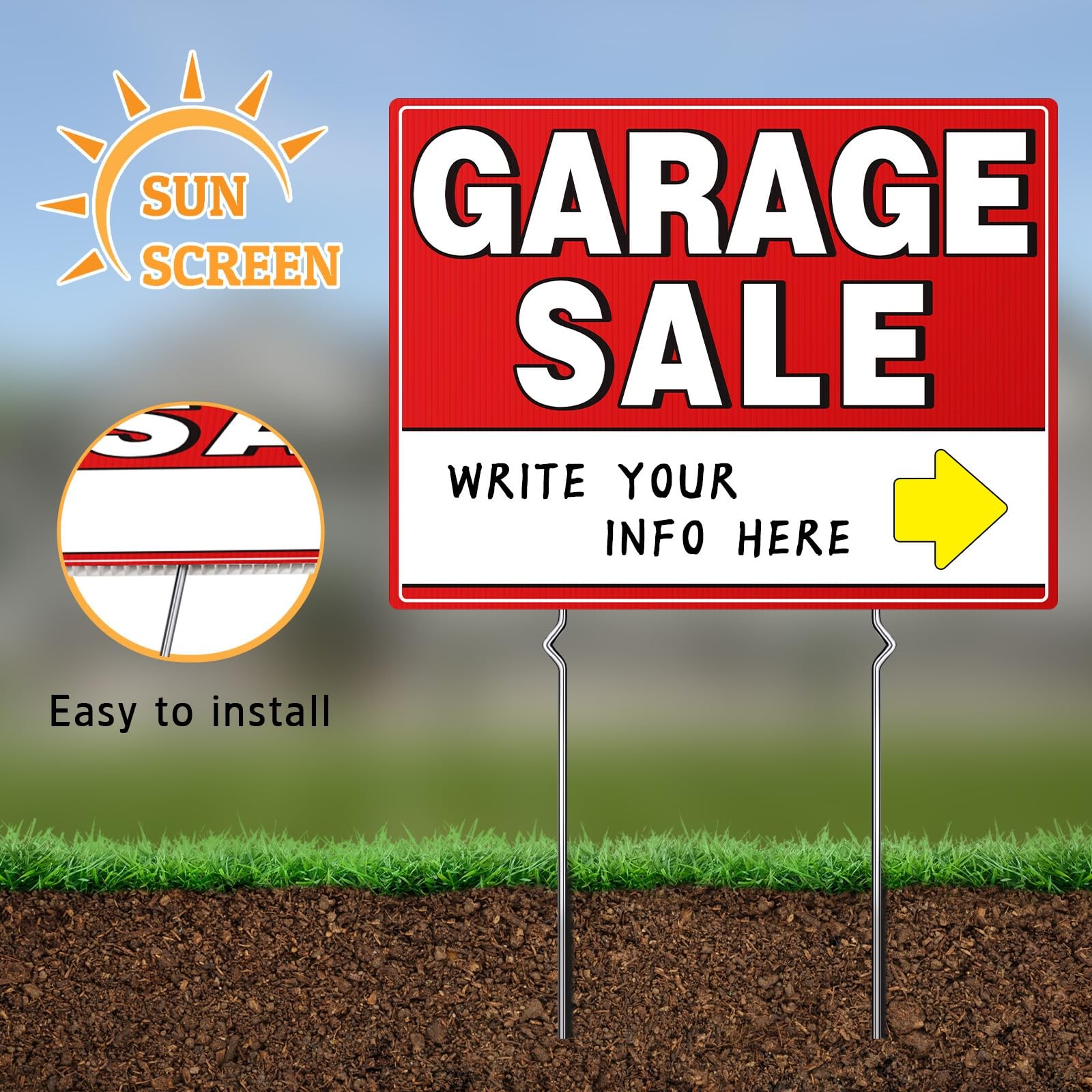 7 Pcs Garage Sale Sign With Metal Stakes, 17&Prime; x 13&Prime;, Double-Sided With 20 Dir…