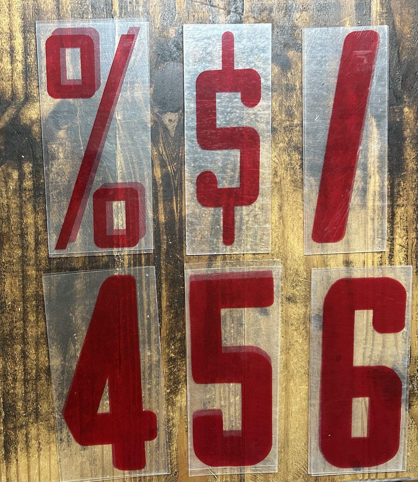 Lot of 24 Vintage Marquee Billboard Sign 9&Prime; Translucent Red Numbers & Symbols