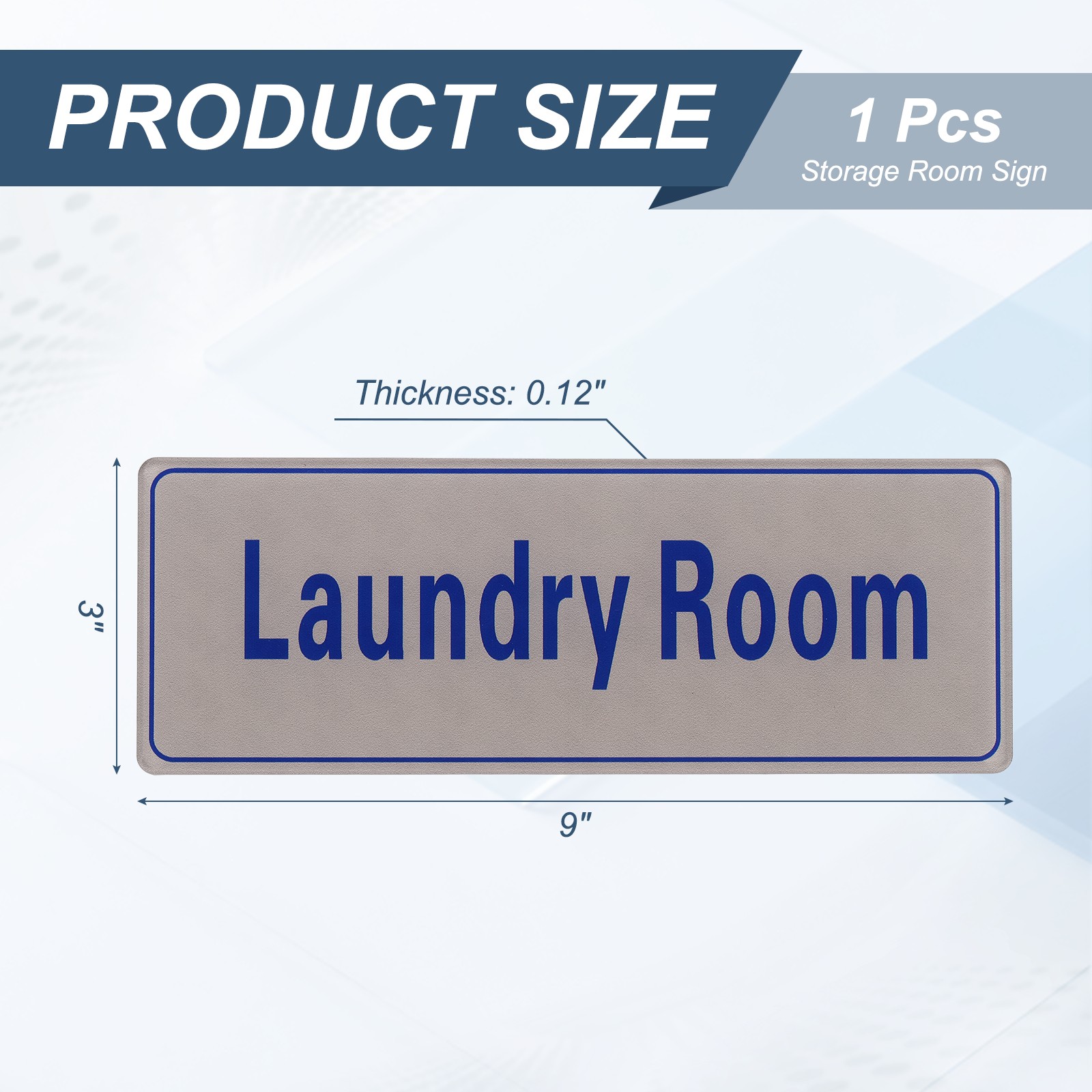 9&Prime;x3&Prime; Laundry Room, 1Pcs Room Door Sign Self-Adhesive, Light Gray with Blue Text