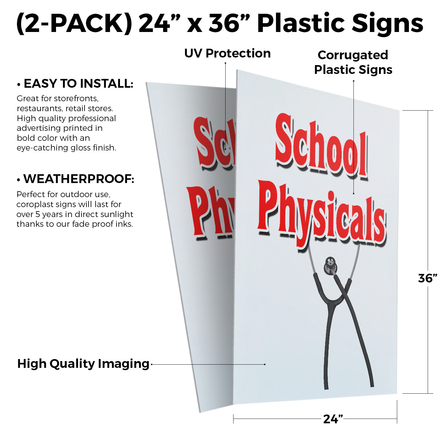 School Physicals 24&Prime; x 36&Prime; 2 Pack Of Store Sign Plastic Or Decal