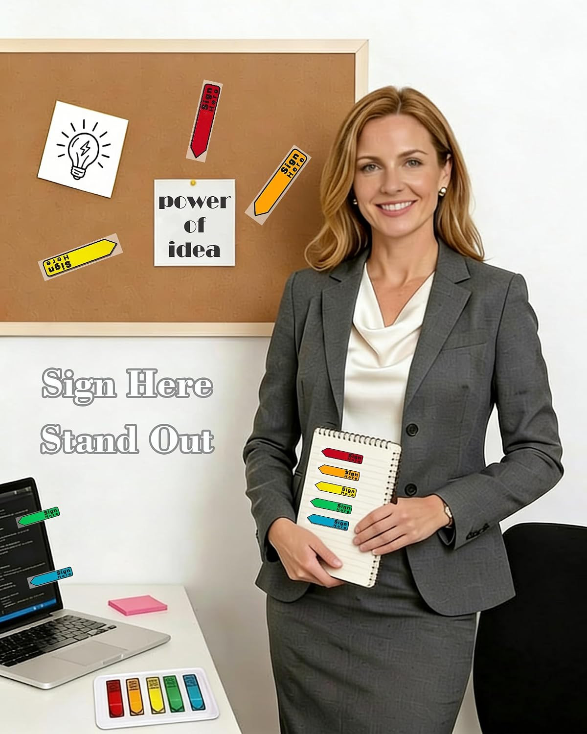 10 Pack 1000 Pcs Sign Here Sticky Tabs, Multicolor Sign & Date Flags, Signature