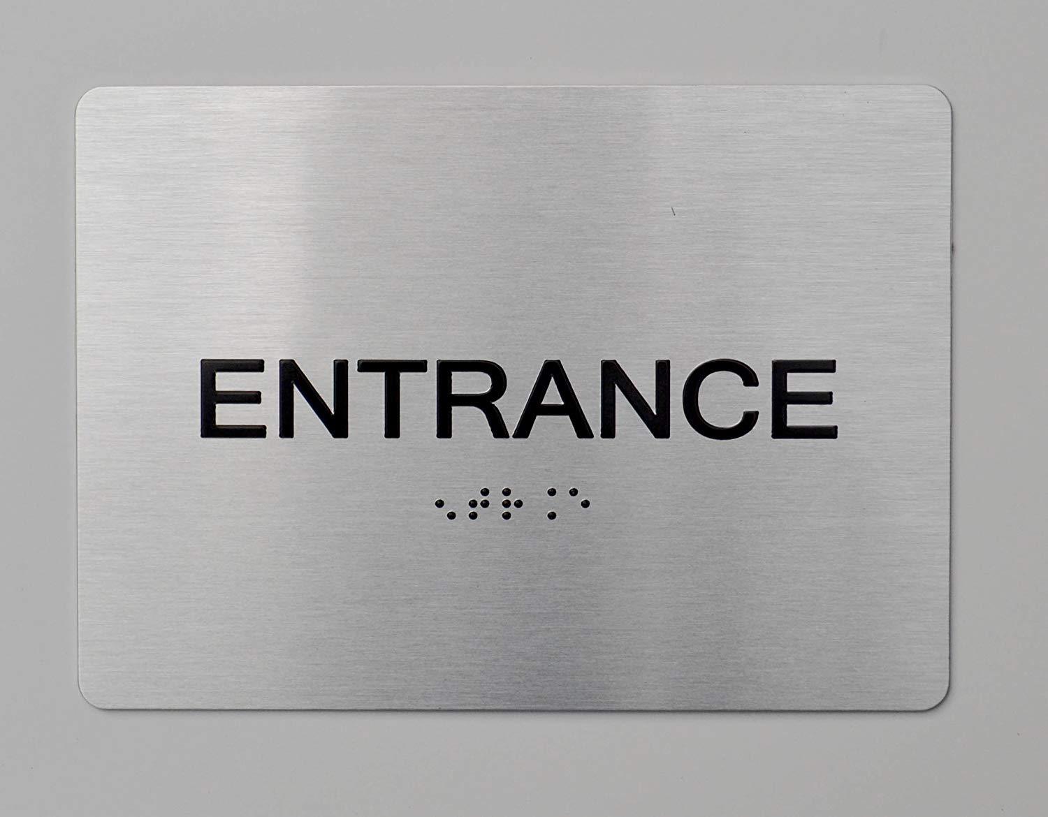 Entrance Compliant Sign. 6&Prime;x9&Prime; Sign -(Aluminum, Brush Silver,…-REF24-1027