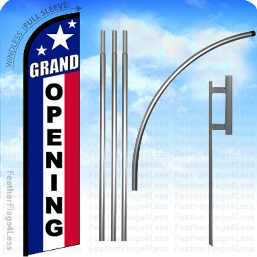 GRAND OPENING – Windless Swooper Flag KIT 15&prime; Feather Banner Sign – stars f