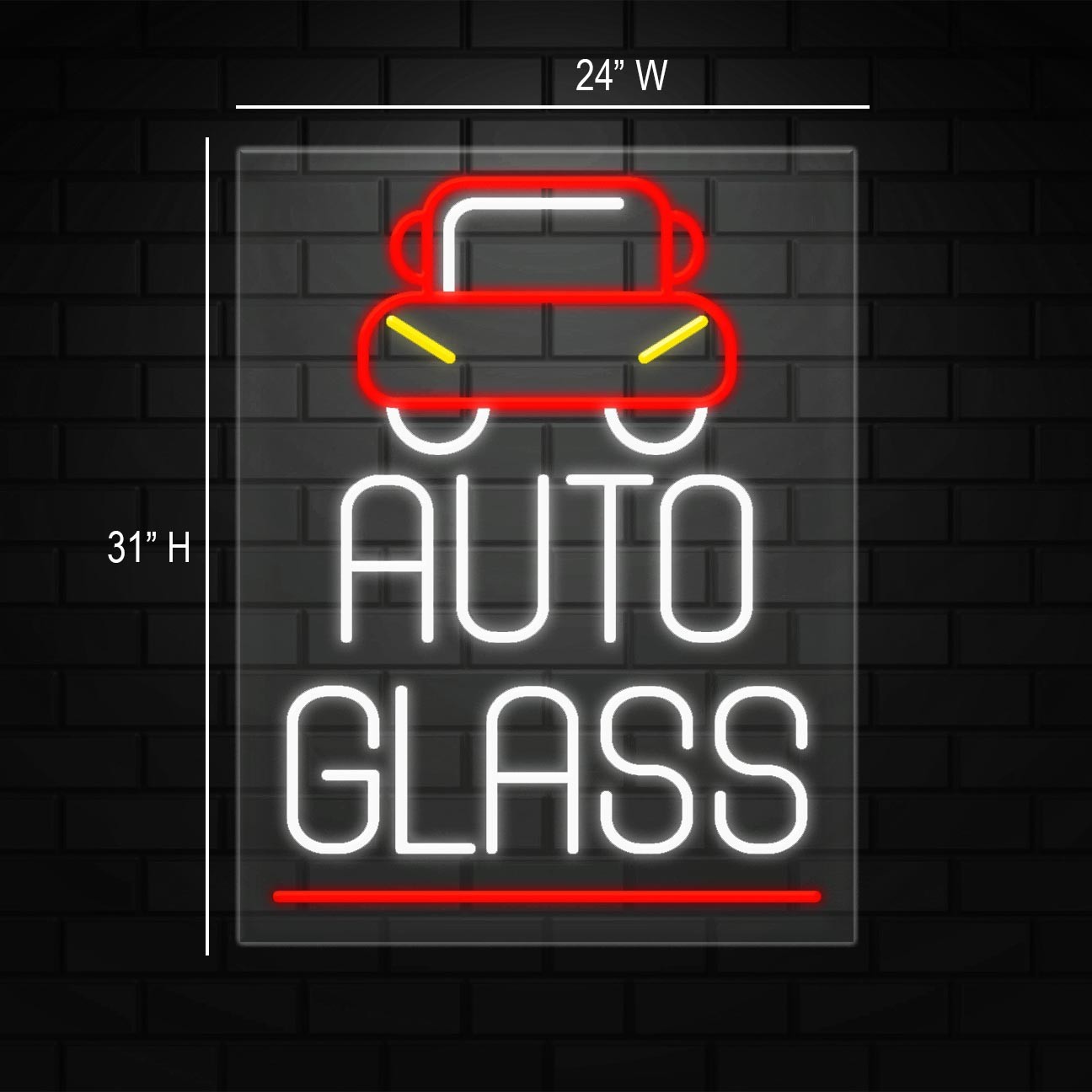 Auto Glass Sign for Business Displays | LED Flex Neon | 24&Prime;W x 31&Prime;H x 1&Prime;D