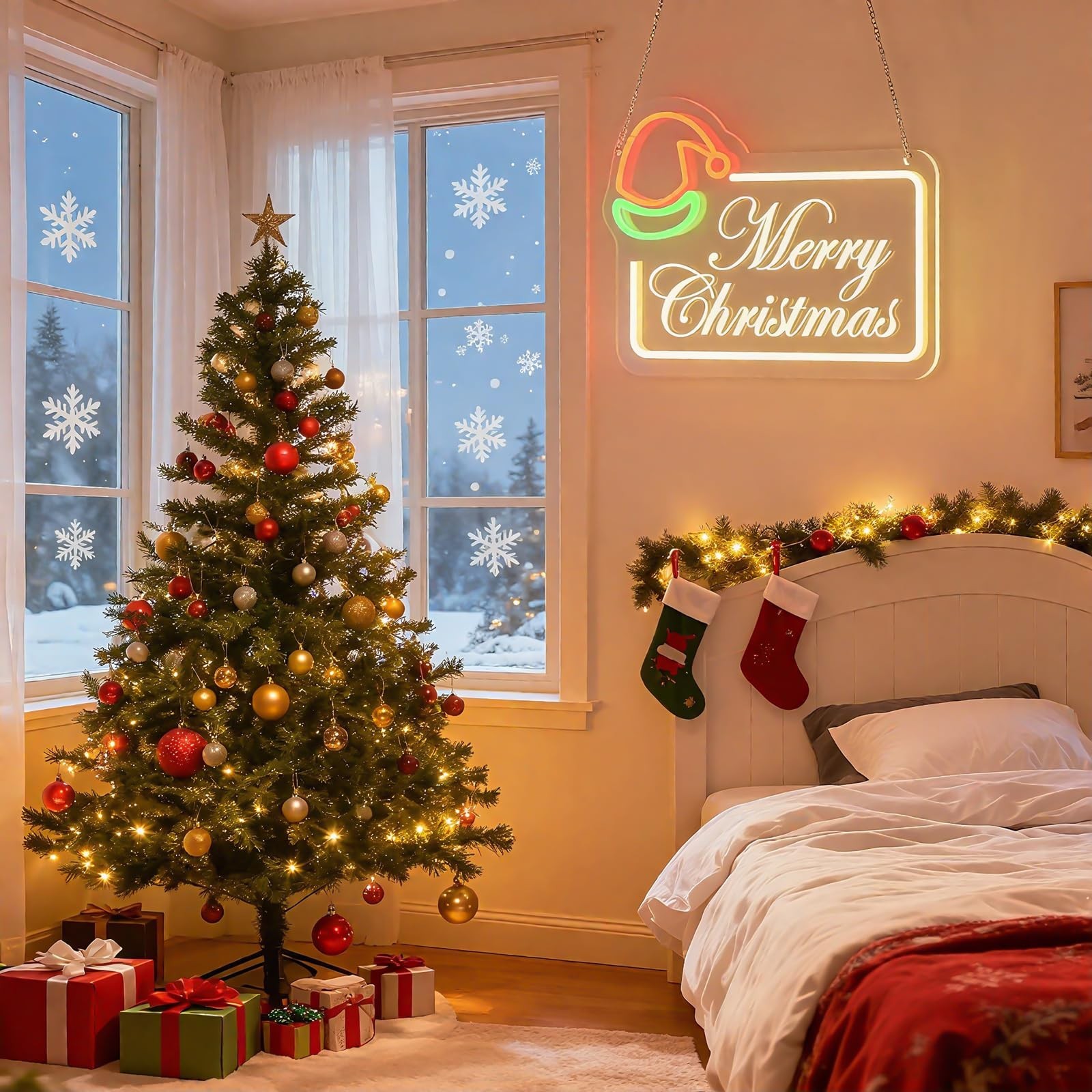 Neon Sign Merry Christmas, White LED Sign for Home Holiday Decor, Dimmable Ne…