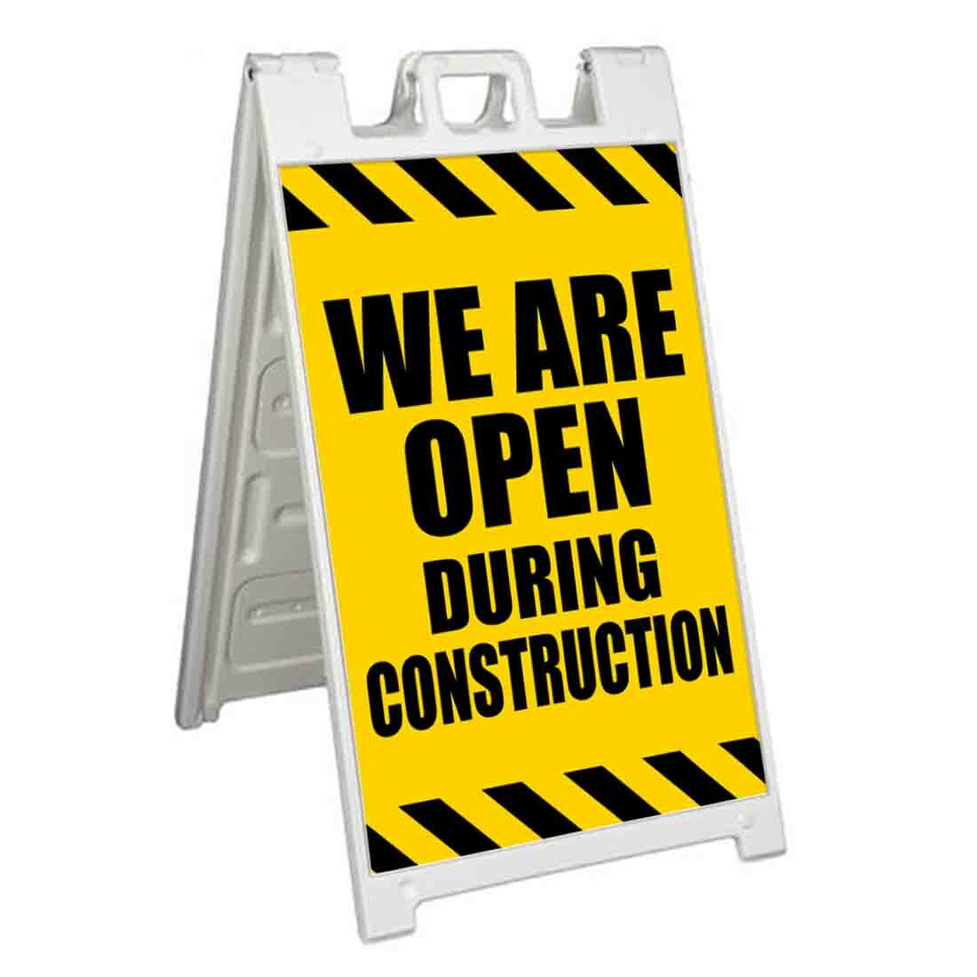 OPEN DURING CONSTRUCTION Signicade 24×36 Aframe Sidewalk Sign Banner Decal