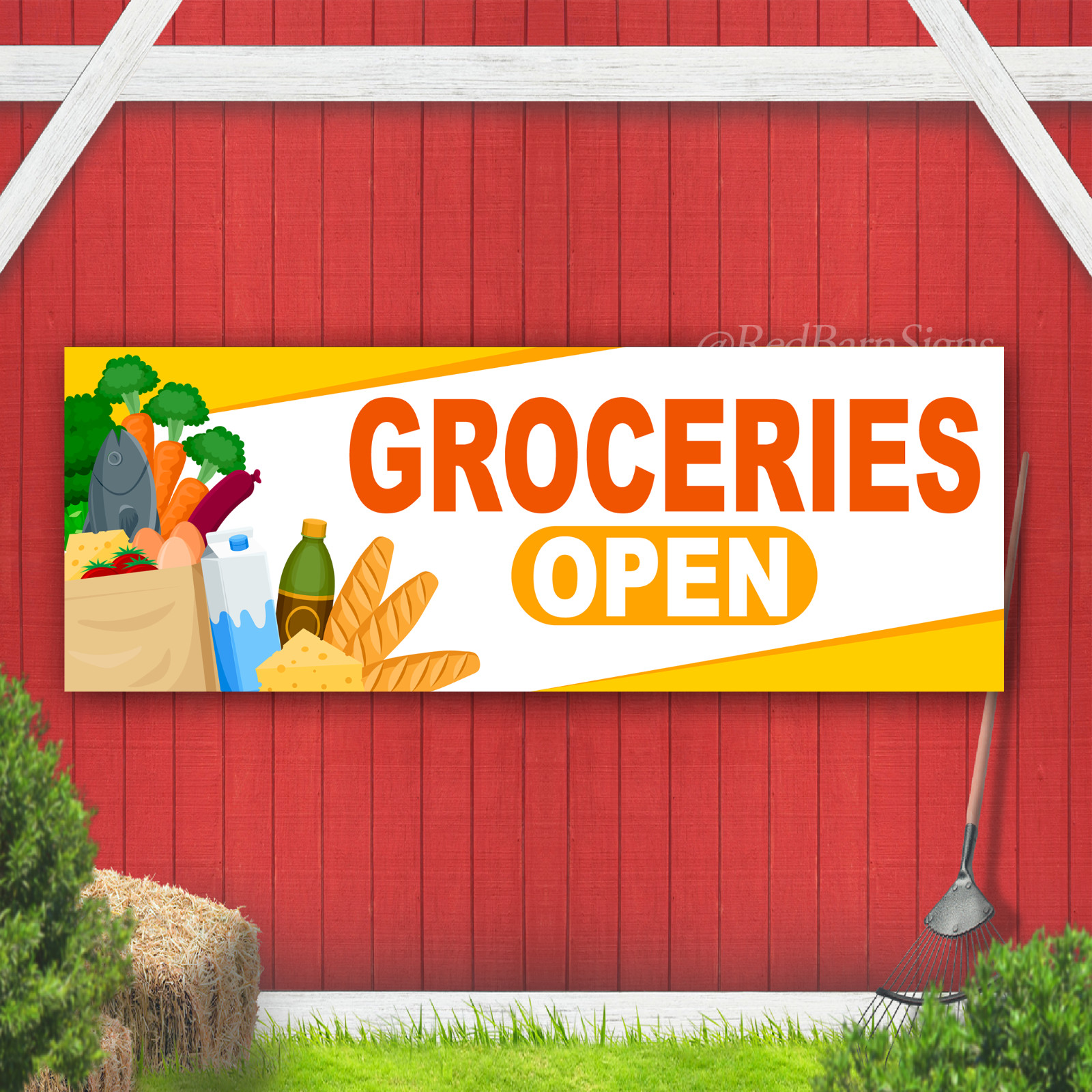 Groceries Open Indoor Outdoor Vinyl Banner Design