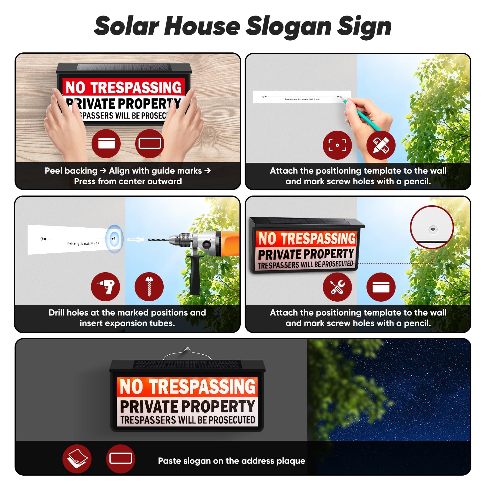 Warning Sign Light with Dual Color Modes, IP65 Waterproof Outdoor Security Si…