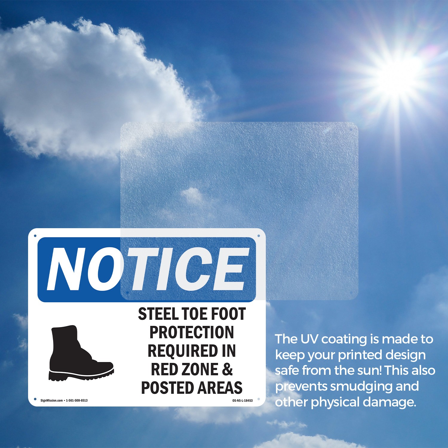 Steel Toe Foot Protection Required OSHA Notice Sign Metal, Decal – 5 or 10 Pack