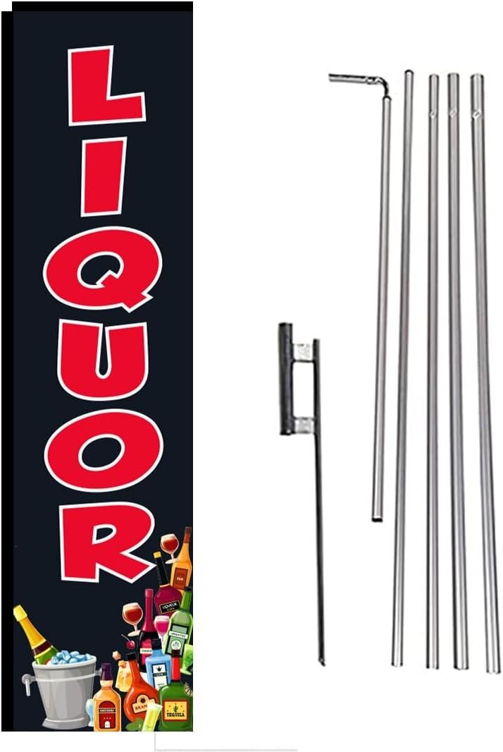 Liquor Advertising Rectangle Feather Banner Swooper Flag Sign with Flag Pole…