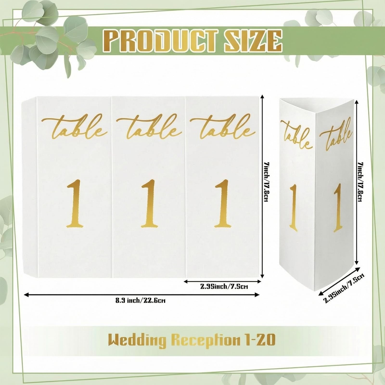 Trifold Wedding Table Numbers 120 Paper Cards Black/White Freestanding Gold