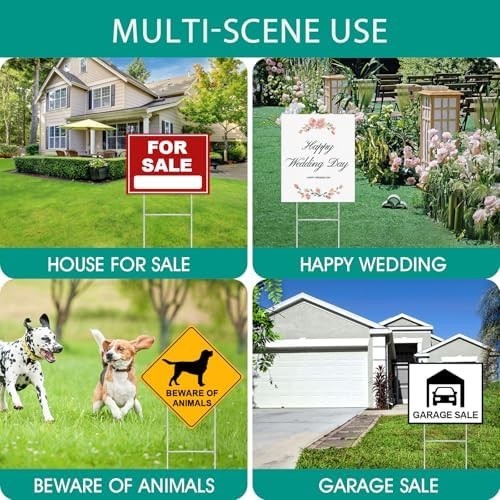 4 Pack Yard Sign Stakes Metal, 17X8 INCH Heavy INCH-4PCS, Silver