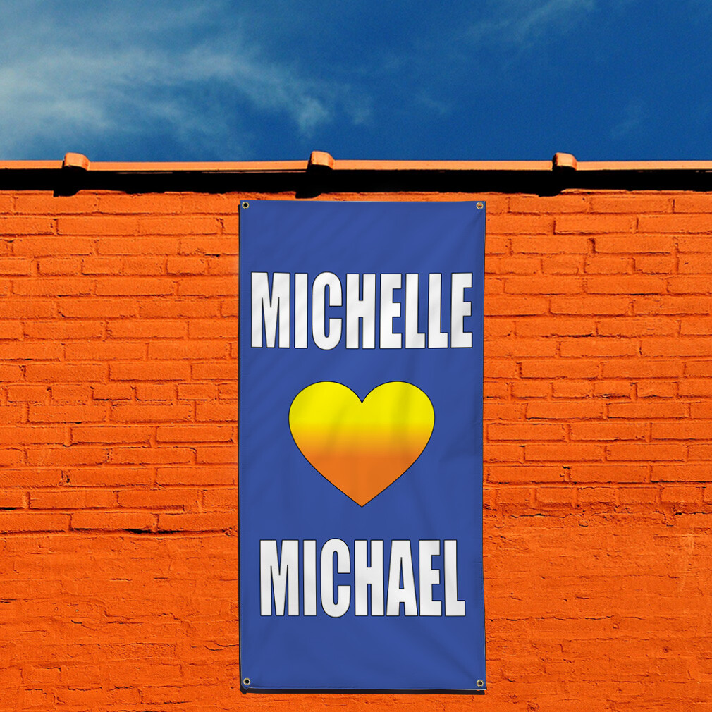 Vertical Vinyl Banner Multiple Sizes Custom Names Heart Blue Lifestyle Outdoor
