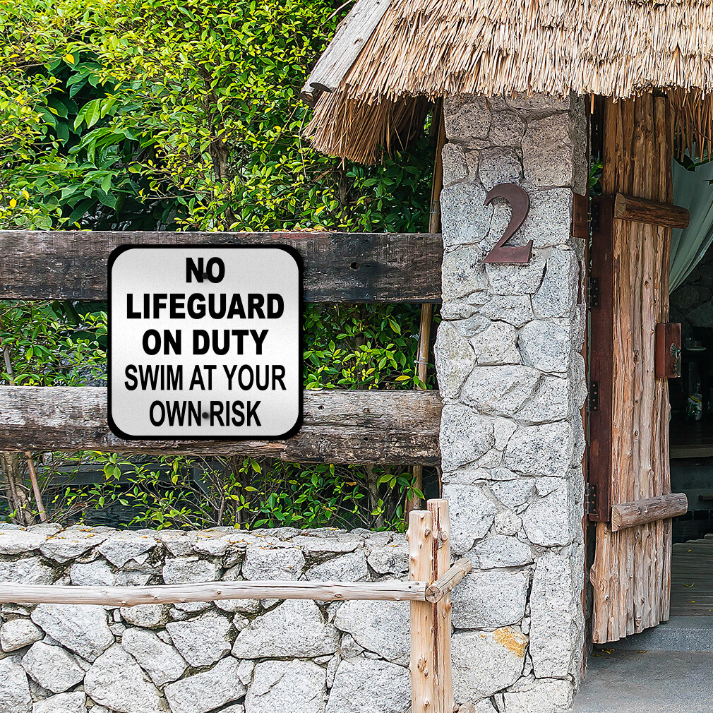 Aluminum Square Metal Sign No Lifeguard Caution Weatherproof Street